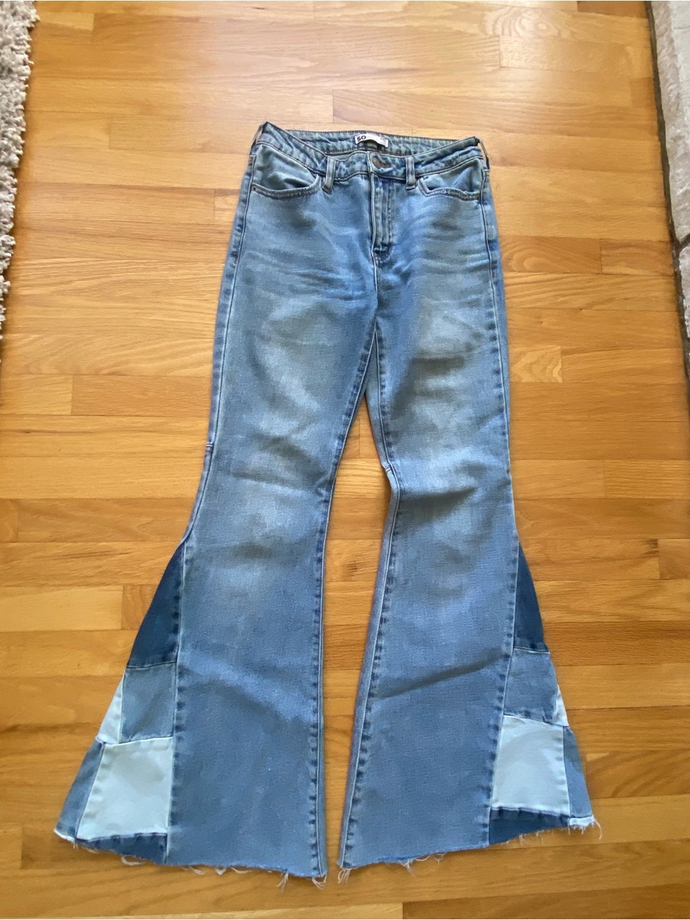 SO Patchwork Blue Flare Wide-Leg Jeans